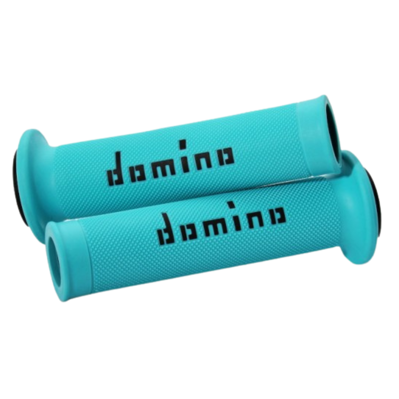 front view of Domino Handlebar Grips A010 - Cyan/Black