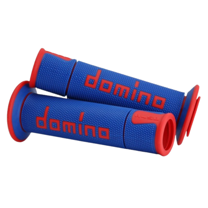 front view of Domino Handlebar Grips A450 - Blue/Red