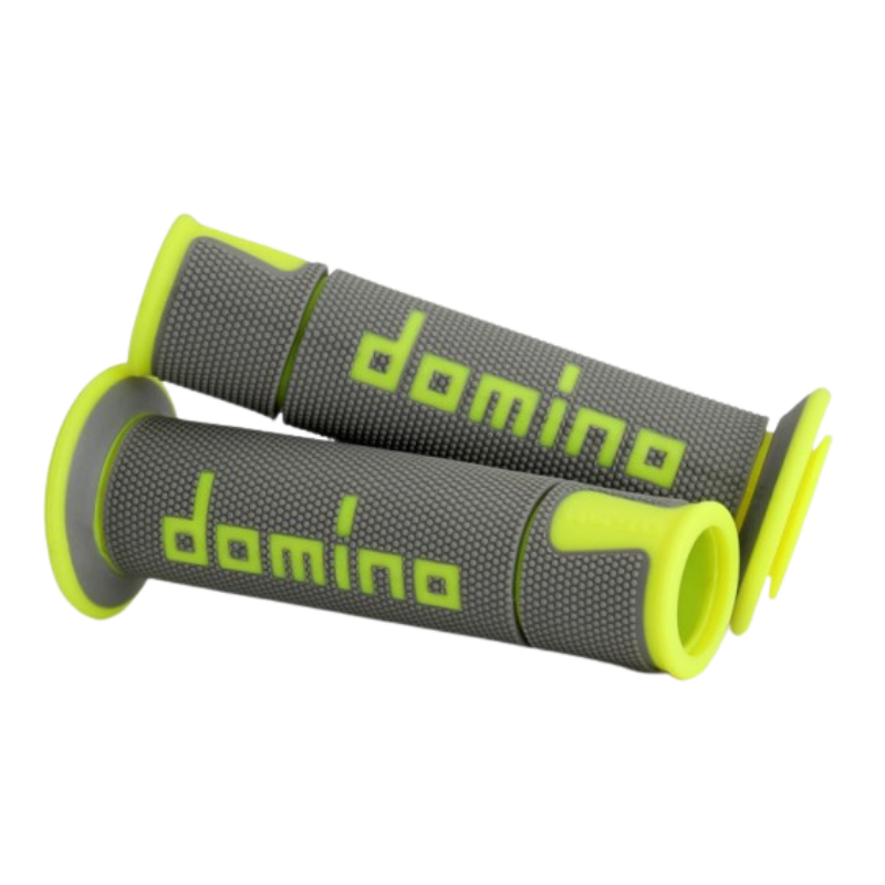 front view of Domino Handlebar Grips A450 - Grey/Fluo Yellow