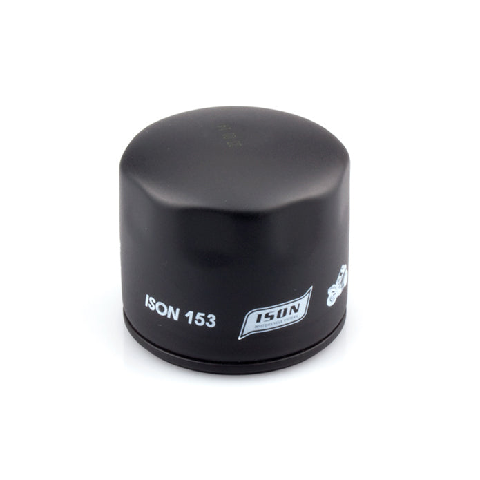 Black oil filter with 'ISON' branding on a white background