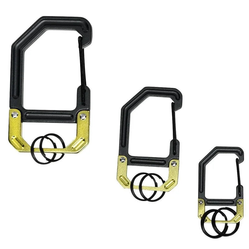 APEX Carabiner 3-Pack, three black and gold wire gate carabiners in small, medium, and large sizes with split rings.