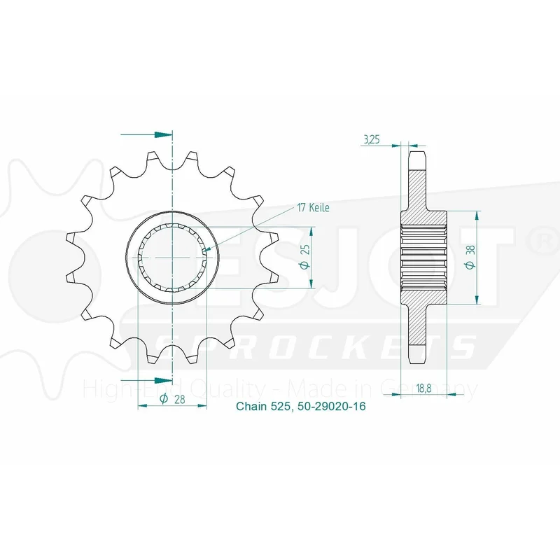 Sprockets Front (29020S - 16T) - Esjot