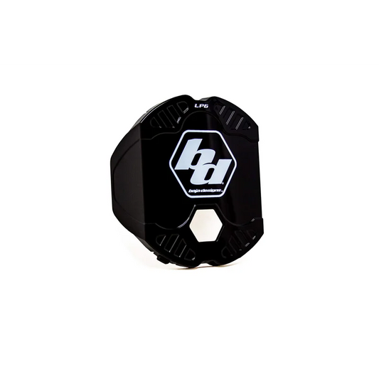 LP9 Light Cover single piece in black glossy finish, hexagonal shape with design engineering hd logo and LP-9 identification label on top edge
