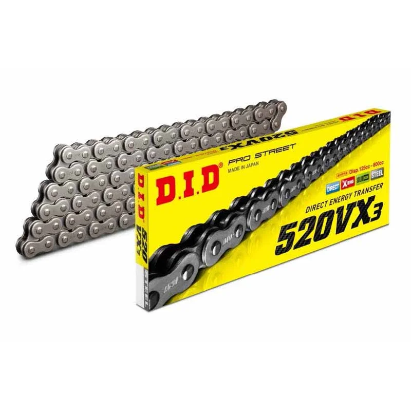 Chain 520 Pitch x 116 links (VX3) - VX3 (Rivet Type) / Natural Steel / Upto 800cc