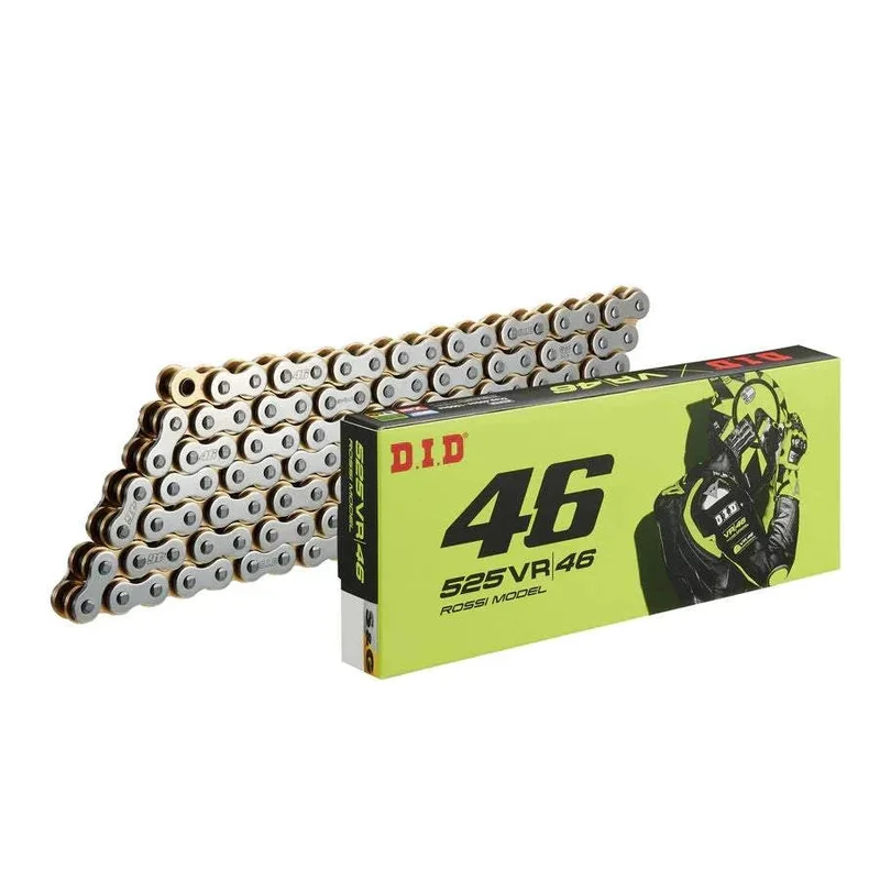 Chain 525 Pitch x 114 links (VR46) - VR46 (Revert Type) / Silver - Gold / Upto 1000 cc