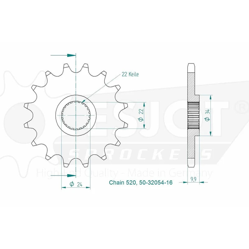 Sprockets Front (32054-16T) - Esjot