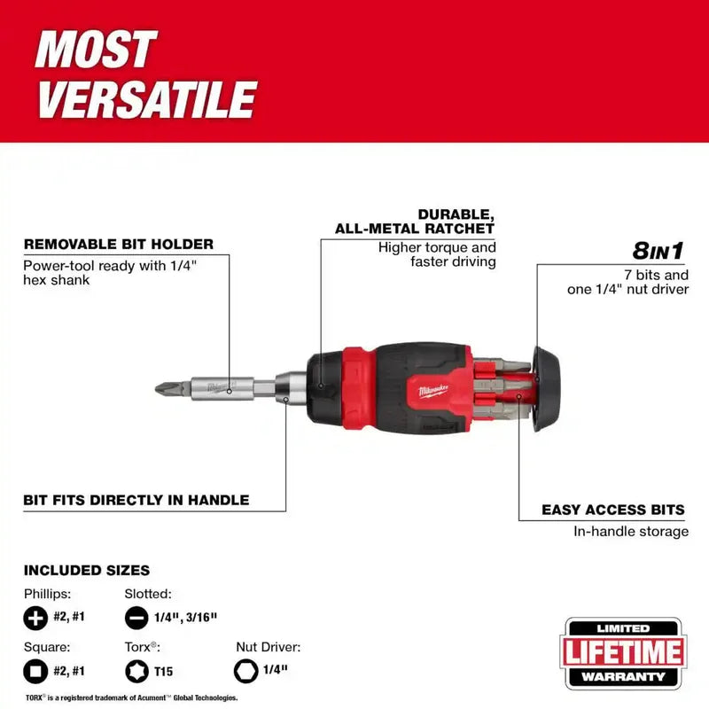 8-IN-1 RATCHETING COMPACT MULTI-BIT SCREWDRIVER