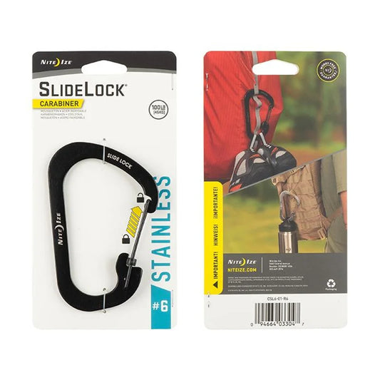 Carabiner with Slidelock (pcs) - Stainless Steel - Size#6 / Black / Stainless Steel