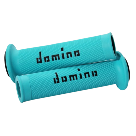 front view of Domino Handlebar Grips A010 - Cyan/Black