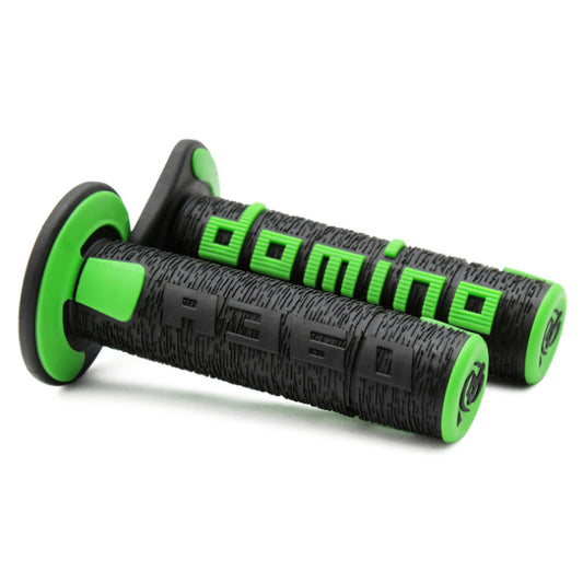 Baycity Power Parts Domino handlebar grips A360 black green for dirt bike and street bike handlebars