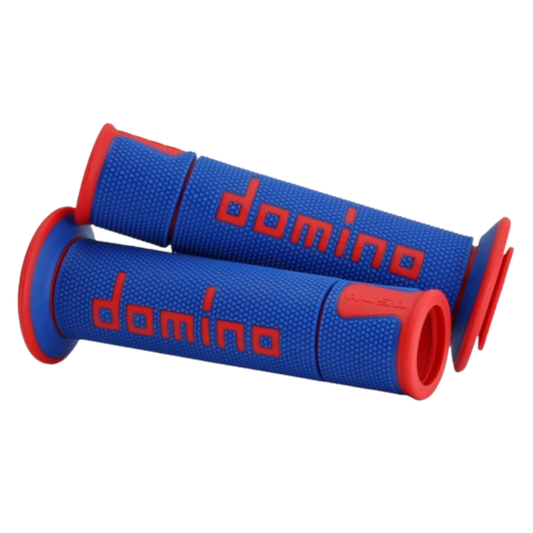 front view of Domino Handlebar Grips A450 - Blue/Red