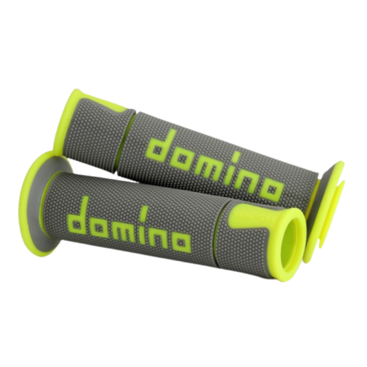 front view of Domino Handlebar Grips A450 - Grey/Fluo Yellow