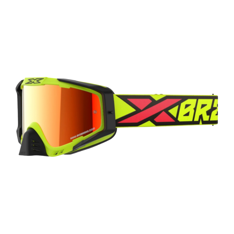 front view of EKS-S Goggle Flo Yellow/Black/Fire Red