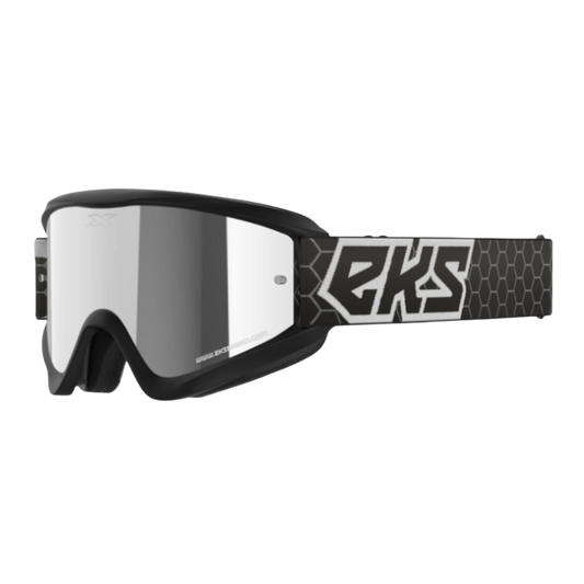 EKS Brand GOX Flat-Out Mirror Goggle - Black/White/Silver Mirror Lens