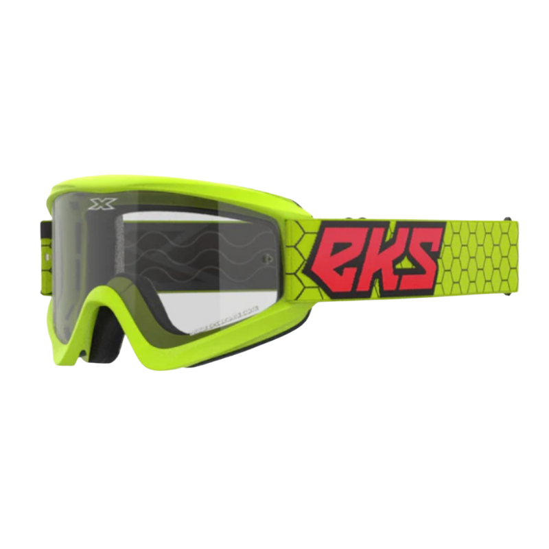 front view of EKS Brand GOX Flat-Out Clear Goggle - Flo Yellow/Black/Fire Red