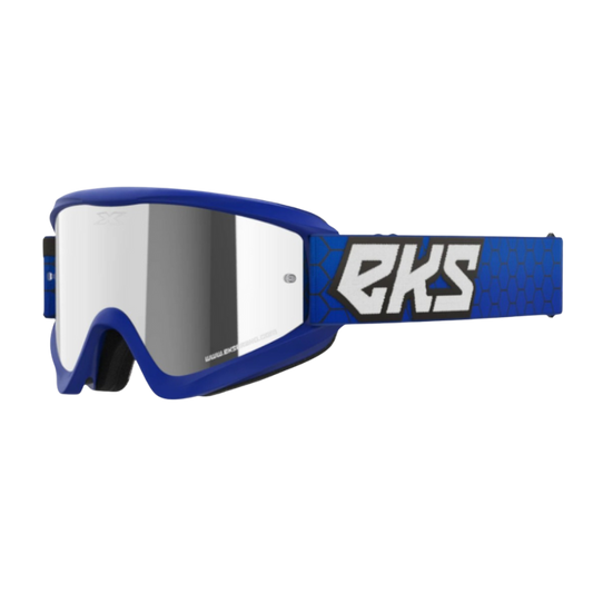 front view of EKS Brand GOX Flat-Out Mirror Goggle - Royal Blue/Silver Mirror Lens