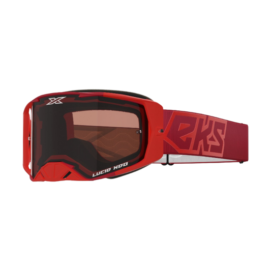 front view of EKS Brand Lucid Goggle Red - Auburn Afterburner Lens