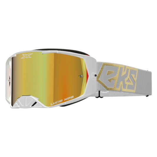 front view of EKS Brand Lucid Goggle White Gold - Gold Mirror Lens