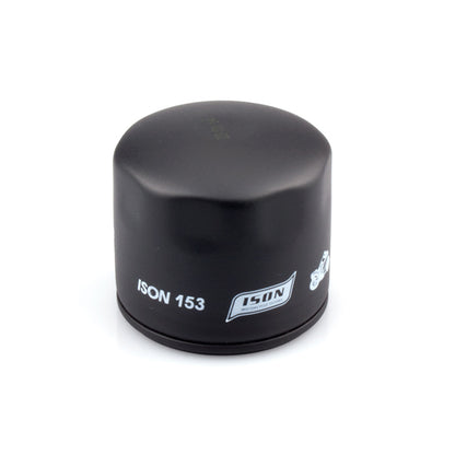 Black oil filter with 'ISON' branding on a white background