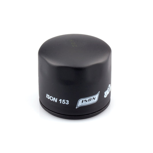 Black oil filter with 'ISON' branding on a white background