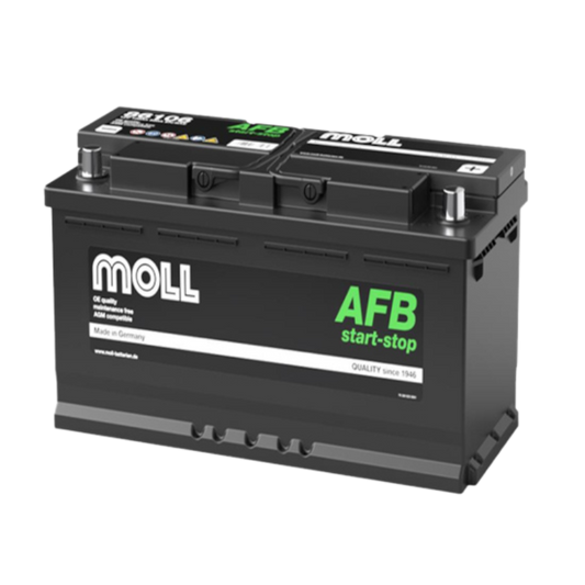 Front view of MOLL AFB Start-Stop Types 12V 106AH DIN Standard Car Battery