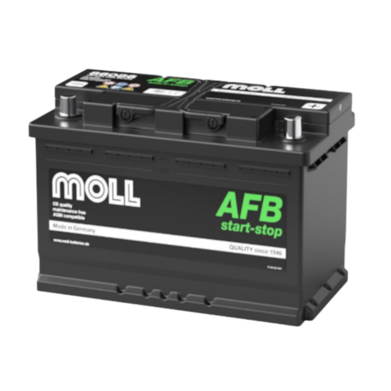 Front view of MOLL AFB Start-Stop Types 12V 86AH DIN Standard Car Battery
