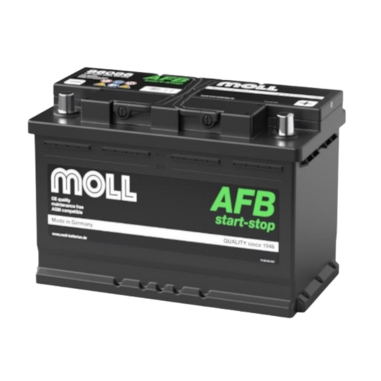 Front view of MOLL AFB Start-Stop Types 12V 86AH DIN Standard Car Battery