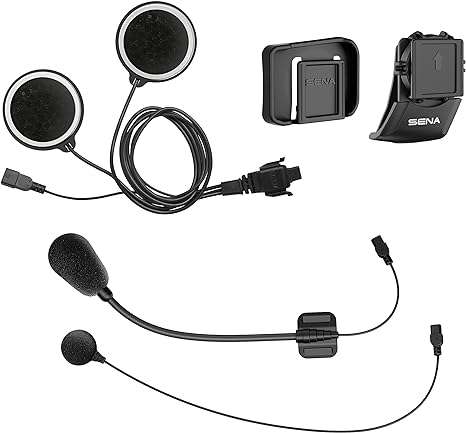 Sena 10C EVO helmet clamp kit with mounting unit and audio accessories for motorcycle helmets
