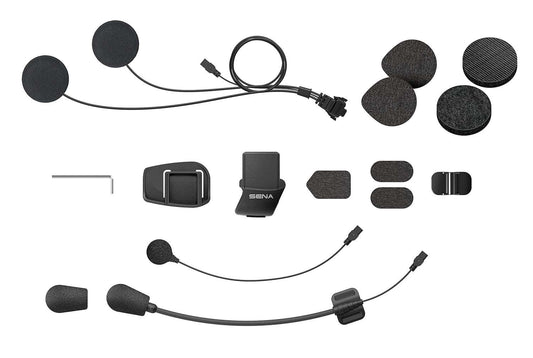 Sena 5S helmet clamp kit with mounting unit and audio accessories for motorcycle helmets