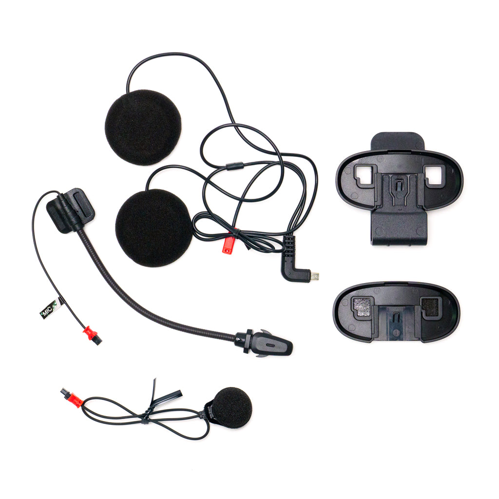 Sena B10 helmet clamp kit with mounting unit and audio accessories for motorcycle helmets