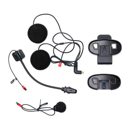 Sena B10 helmet clamp kit with mounting unit and audio accessories for motorcycle helmets