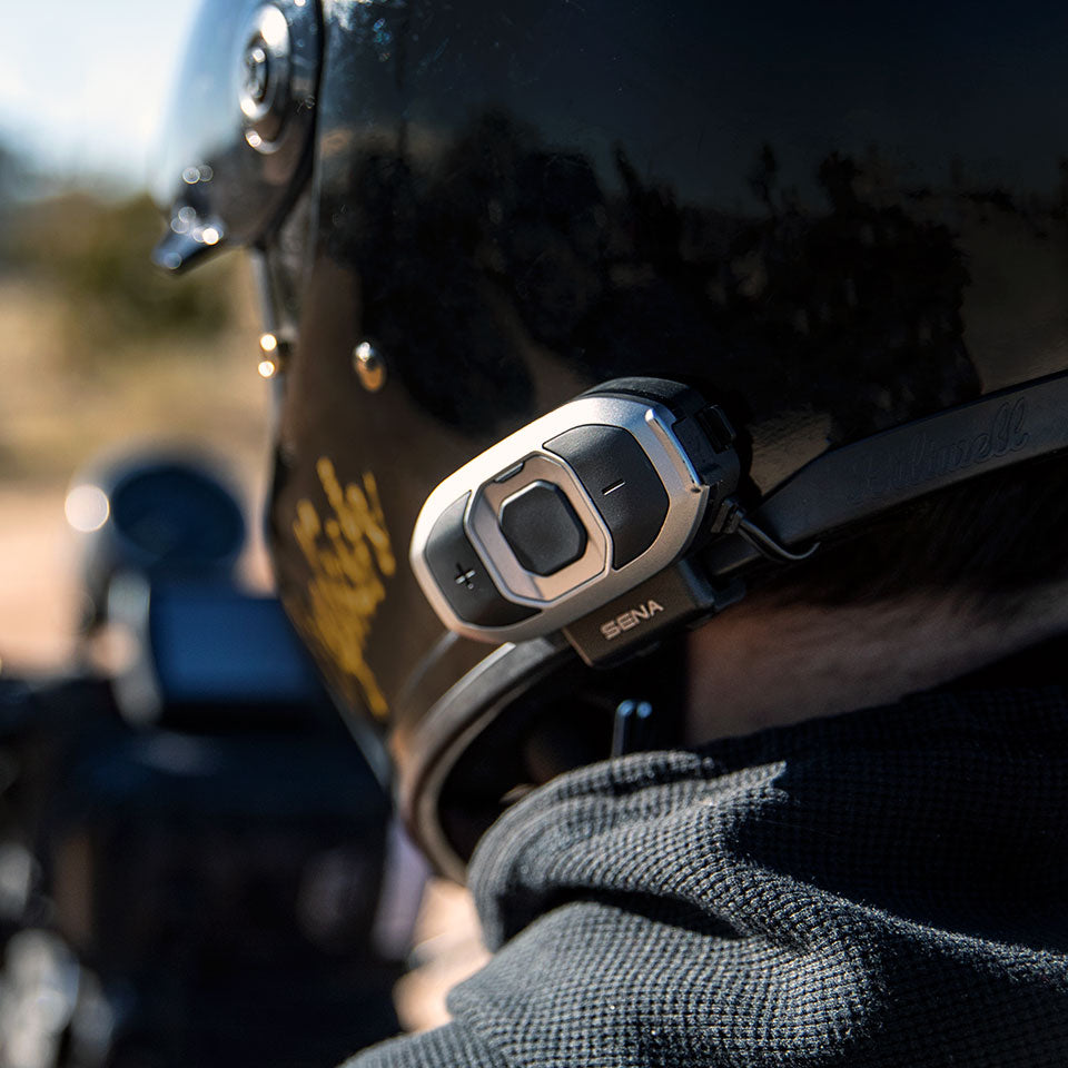 Sena SF4 mounted on motorcycle helmet for group communication