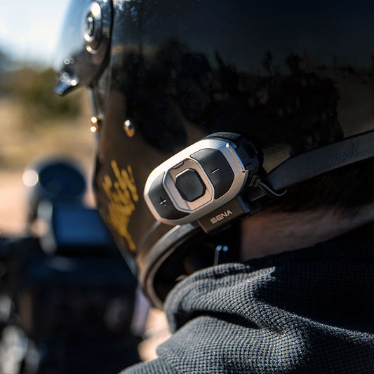 Sena SF4 mounted on motorcycle helmet for group communication
