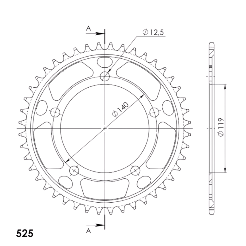 Front view of Supersprox Steel Rear Sprocket RFE-1790:44-BLK