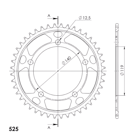 Front view of Supersprox Steel Rear Sprocket RFE-1790:44-BLK
