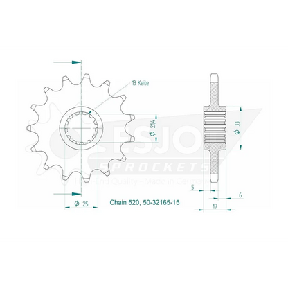 Sprockets Front (32165-16T) - Esjot - Standard