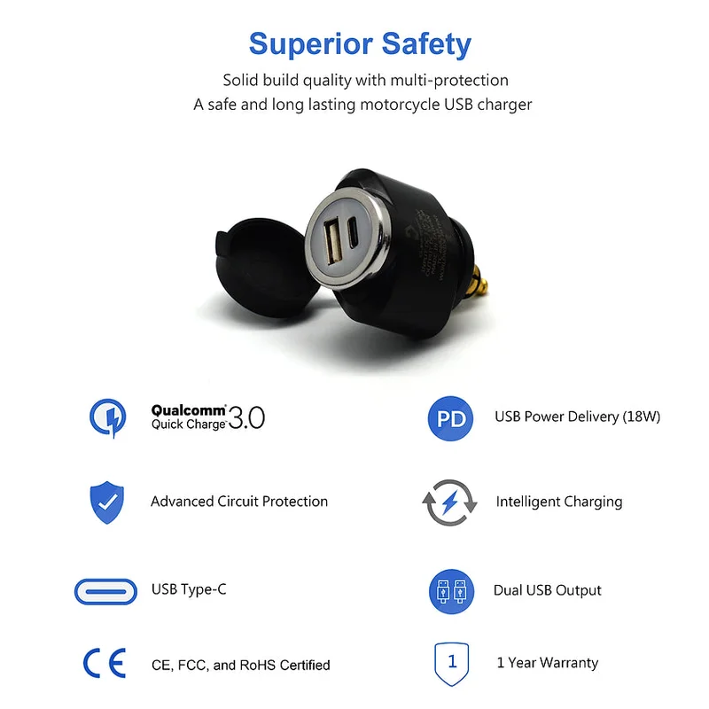 DIN (Hella) to 36W PD USB-C + QC 3.0 (MINI)