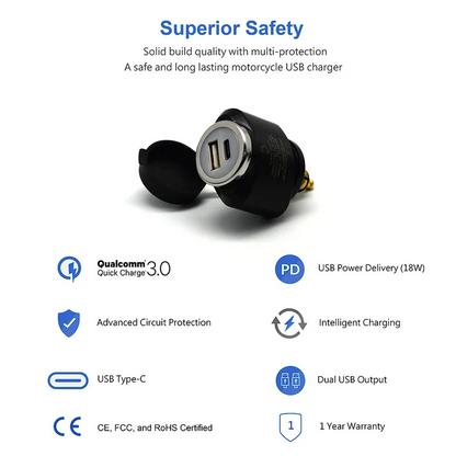 DIN (Hella) to 36W PD USB-C + QC 3.0 (MINI)