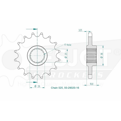 Sprockets Front (29020S - 16T) - Esjot