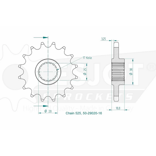 Sprockets Front (29020S - 16T) - Esjot
