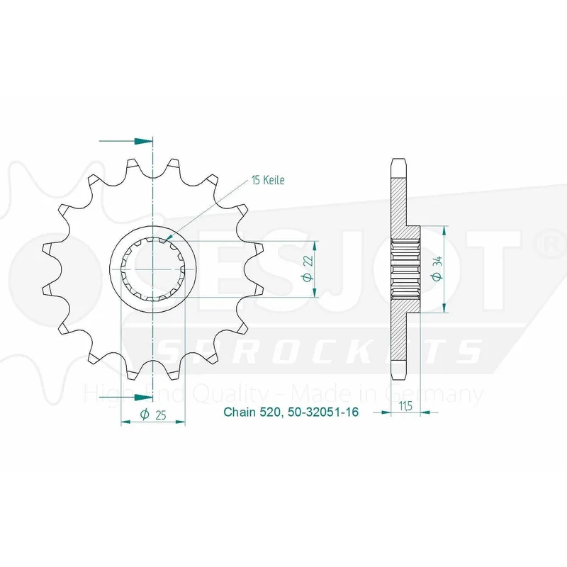Sprockets Front (32051-16T) - Esjot