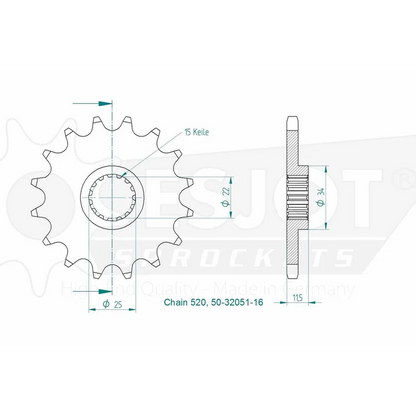 Sprockets Front (32051-16T) - Esjot