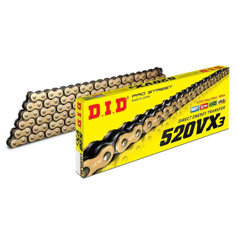 Chain 520 Pitch x 126 links (VX3) - VX3 (Rivet Type) / Gold / Upto 800cc