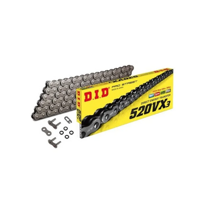 Chain 520 Pitch x 112 links (VX3) - VX3 (Rivet Type) / Natural Steel / Upto 800cc