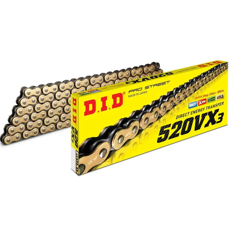 Chain 520 Pitch x 122 links (VX3) - VX3 (Rivet Type) / Gold / Upto 800cc
