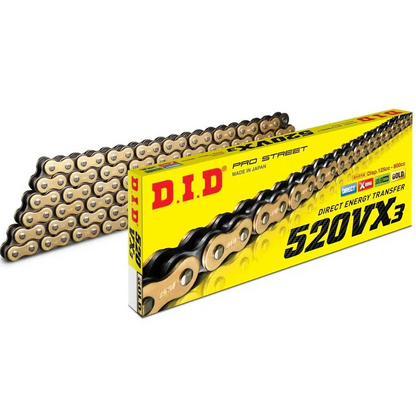 Chain 520 Pitch x 122 links (VX3) - VX3 (Rivet Type) / Gold / Upto 800cc