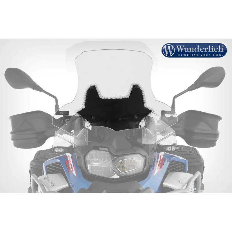 Motorcycle windshield with Wunderlich logo on a white background