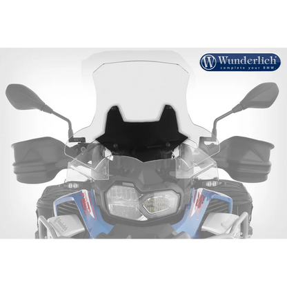 Motorcycle windshield with Wunderlich logo on a white background