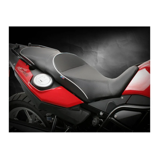BMW F650 GS Premium Foam Conversion Seat - Regular Height - CarbonFX/Silver welt/BMW tag