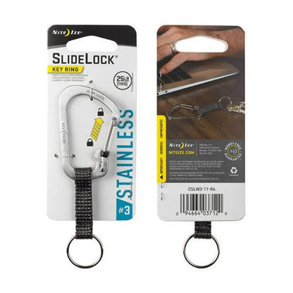 Carabiner Keyring with Slide lock (SS) - Stainless Steel / Black